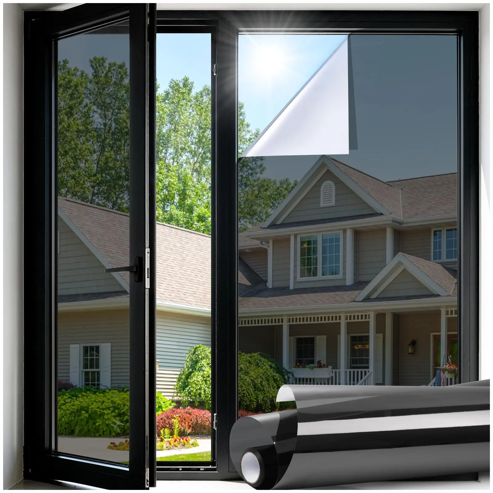 High-Quality PET 1-Way Privacy Mirror Window Film - Sunscreen Decorative Sticker, Outdoor Visibility, Indoor Privacy Protection, Cool Room Effect, Suitable for Home & Office Windows