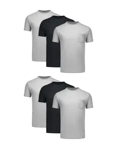 Hanes Men's Cotton Pocket T-Shirt, Moisture-Wicking with Odor Control, Black/Grey, 6-Pack