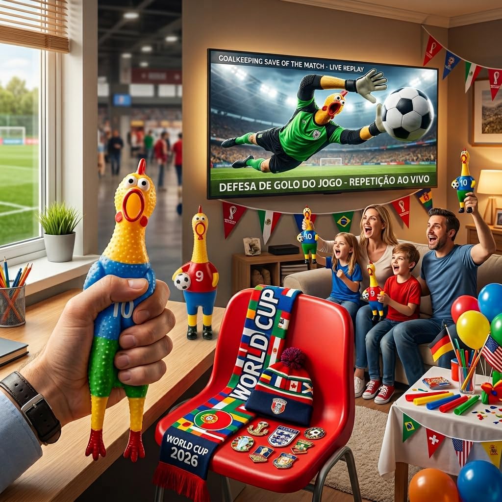 Gag Gift Rubber Chicken, 1PC Squeaky Squeeze Toy for Soccer Theme Party, Funny Stress Reliever for Sports Fans, Office Prank Prop