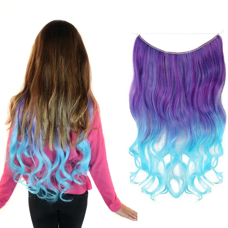 Jellybean Purple/Aqua Curly Ombre Halo Hair Extension