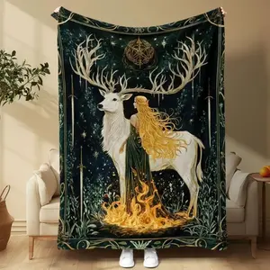Glass Throne Enchanting Deer Design Flannel Blanket Soft Comfortable Decorative Throw For Sofa Bed Chair Dorm And Book Lovers