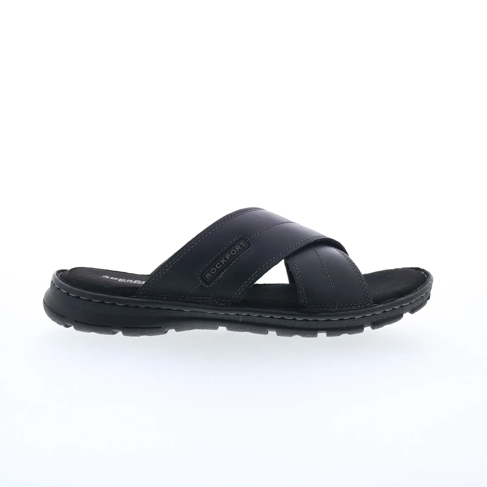 Rockport Darwyn Cross Band CI5686 Mens Black Leather Slides Sandals Shoes