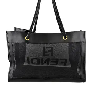 Pre-owned FENDI mesh Shoulder Bags Logo Tote Bag Leather Black