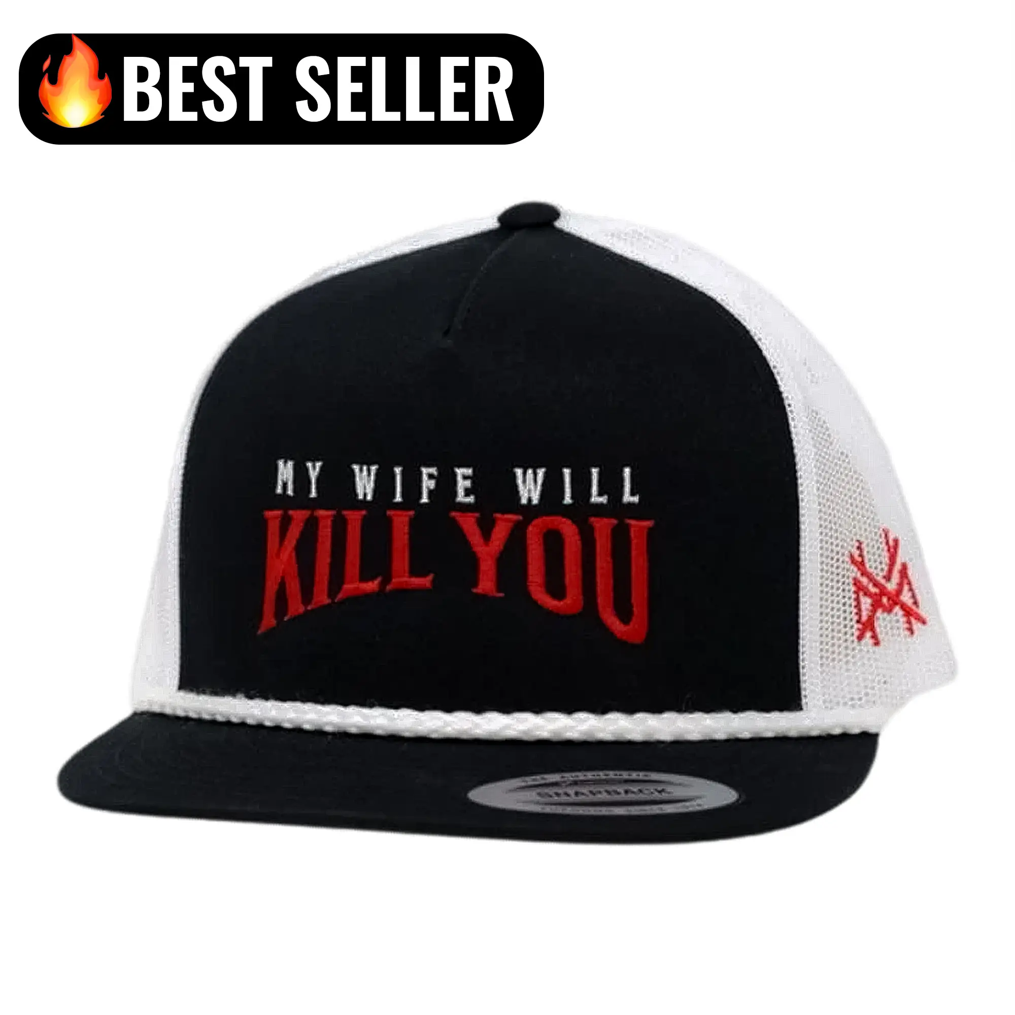 Flat Bill Black/White with White Rope