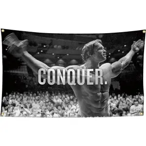 Arnold Schwarzenegger Conquer Motivational Inspirational Office Gym Wall Decor Flag Banner,3x5 Feet Flag Funny Poster Durable Man Cave Wall Flag