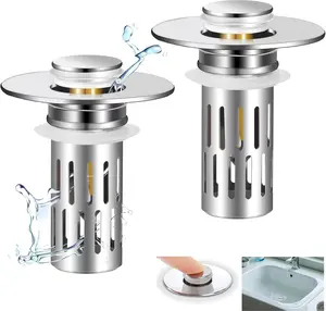 Bath Universal 2-in-1 Bathroom Sink Stopper with Pop-Up Design - Anti-Clog Removable Stainless Steel Filter Basket, Hair Trap & Anti-Odor Drain Stopper for Effortless Pop-Up Operation