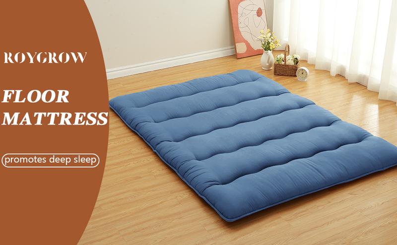 【GARVEE】Full Size Japanese Futon Mattress - Foldable Floor Sleeping Pad, Tatami Mat, Navy Wave Design, Comfortable and Stylish Adult Floor Mattress