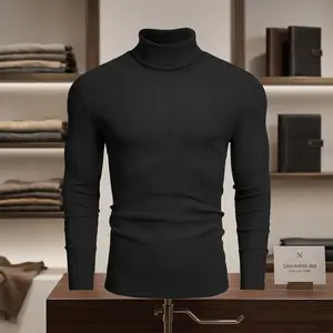 Men's Casual Ribbed Turtleneck Sweater - Basic Long Sleeve Knitted Pullover Comfortable Warm Winter Fall Fashion Top for Daily Wear Office Outfit Lightweight Soft Fabric Essential Clothing