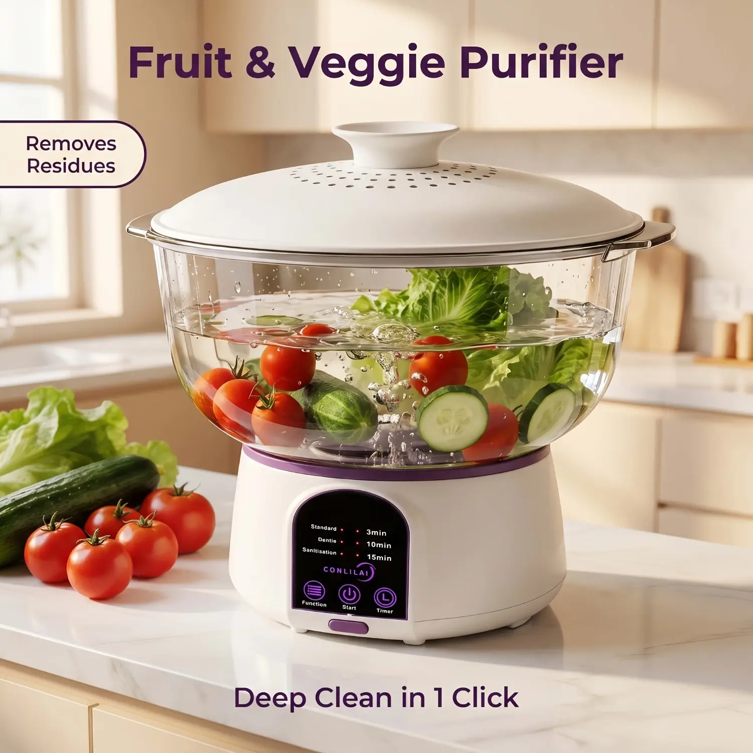 Fruit & Veggie Purifier - Deep Clean in 1 Click, Removes Residues, Efficient Cleaning for Fresh Produce, Easy to Use