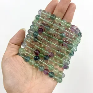 Julia(11609)gc.8 mm rainbow fluorite bracelet 10 pcs