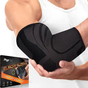 PhysFlex Elbow Brace 2 Pack for Tennis & Golfer's Elbow Pain Relief - Elbow Compression Sleeve for Weightlifting, Workout, Fitness, Arthritis, Bursitis - Tendonitis Elbow Brace for Men & Women