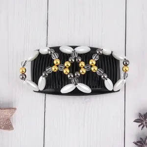 1pc [Double Clips Magic Hair Comb] Handmade Beaded Decor Stretch Comb Magic Beading Hair Comb Double Clips Hair Styling Accessories For Women