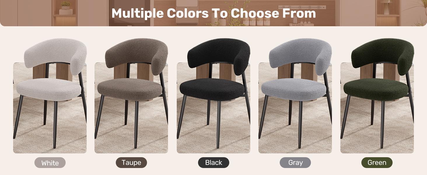 Dining Chairs Set of 4, Mid Century Modern Kitchen Chairs, Boucle Upholstered Dining Chair with Curved Backrest & Metal Legs for Kitchen Dining Room,