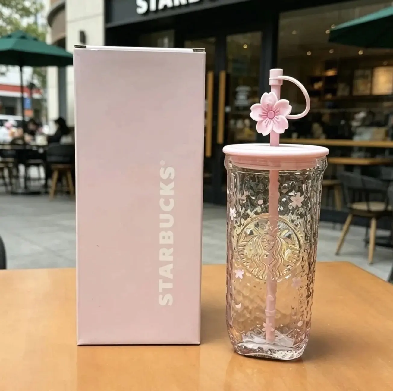 2026 Starbucks Pink Sakura Limited Edition Glass Tumbler Cold Cup Gift Set