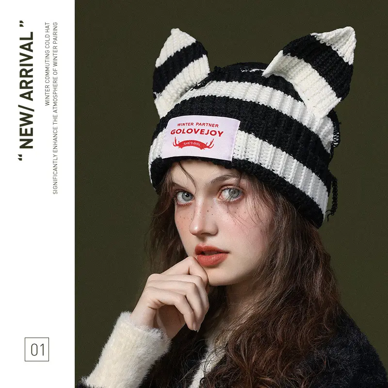 Niche cute fox ear hat autumn girl winter piggy cat ear wool knitted hat warm windproof cold hat