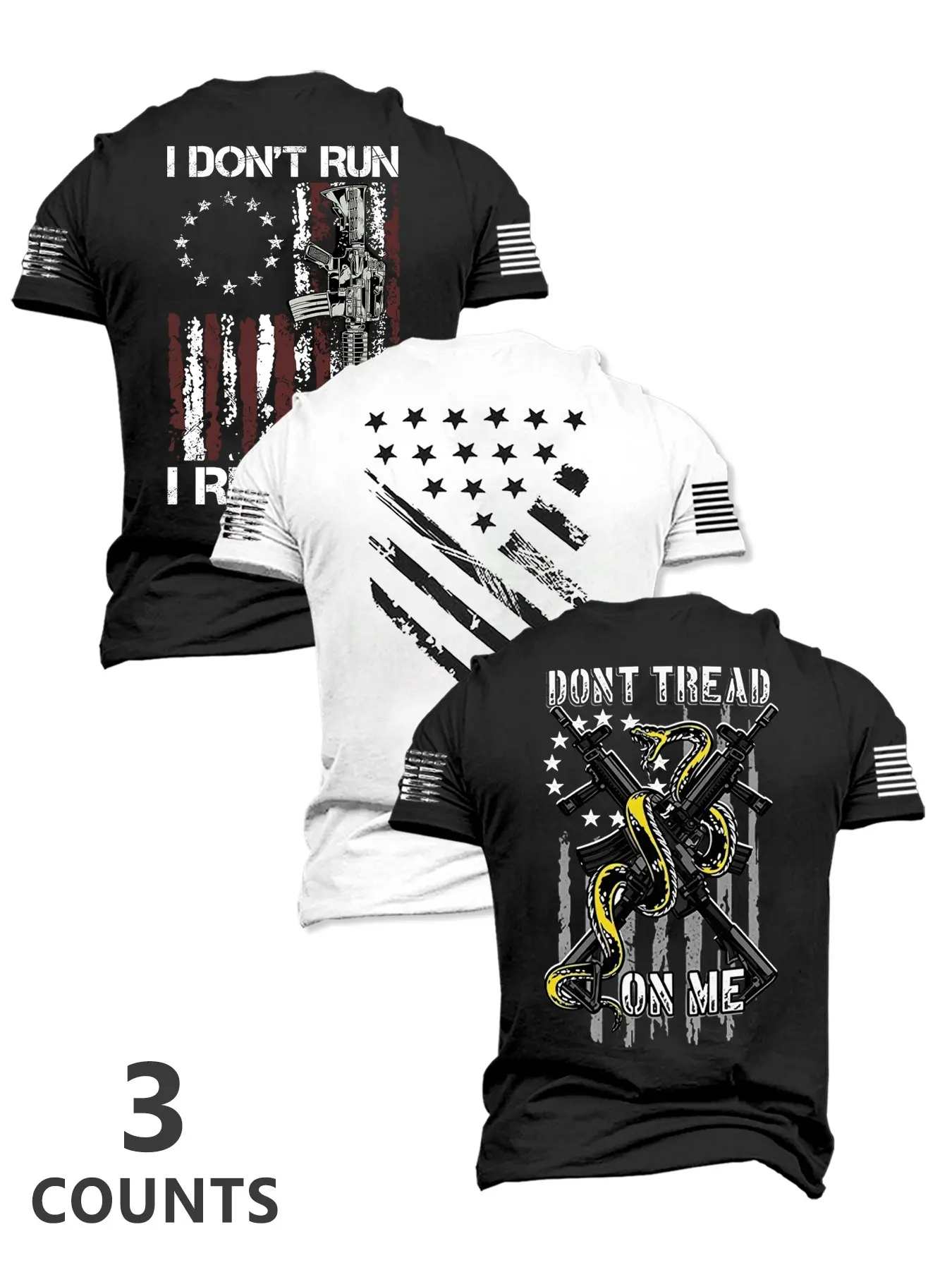 Men's Flag Series Short Sleeve Casual Streetwear Round Neck Fitted T-Shirt, Cool Rattlesnake Gun Star Flag, Perfect for Daily Wear, Outdoor Activities, Patriotic Theme