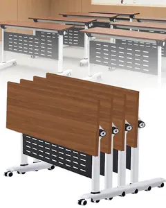 Multi-scene Folding Conference Table with Wheels for Easy Storage Thick Top Table Dual Shelving Units Space-saving Design in Multiple Sizes Suitable for Meetings Training Teaching