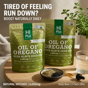 HiPlus 2-Pack Oregano Oil & Black Seed Oil 6000mg Supports Daily Wellness 300 Softgels Non-GMO Resealable Bags