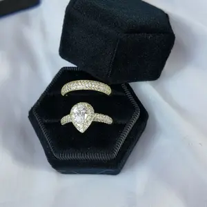 Elegance Promise Ring with Tear Drop Stone, 14k Gold Plated, Ideal for Engagement