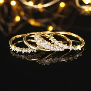 Minimalist Four-in-One Sparkling Diamond Ring - Stackable Diamond Ring Set for Women for Party and Daily Wear - Sizes 5-10 Gold Plated Minimalist Stacking rings SummerVibes