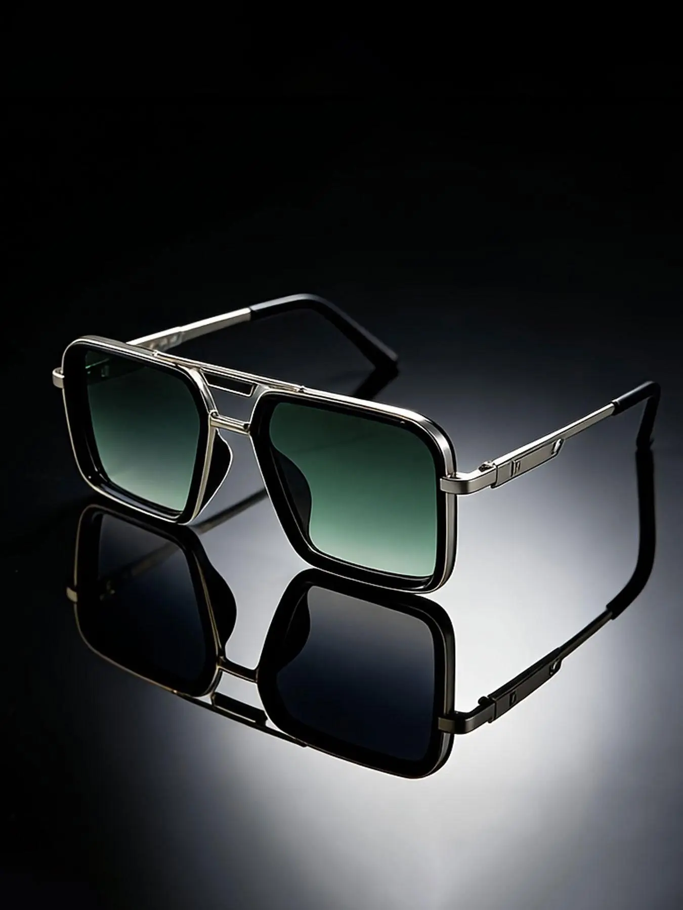Retro Square Double Bridge Metal Sunglasses Upliftjoys Sunglasses, Retro Gradient Sunglasses Uv400  main image 2