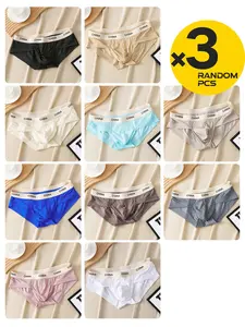 2/3/4 Pcs Men's Fashion Letter Print Briefs, Random Colors, Breathable Elastic Fabric, Comfortable For Daily Casual Wear