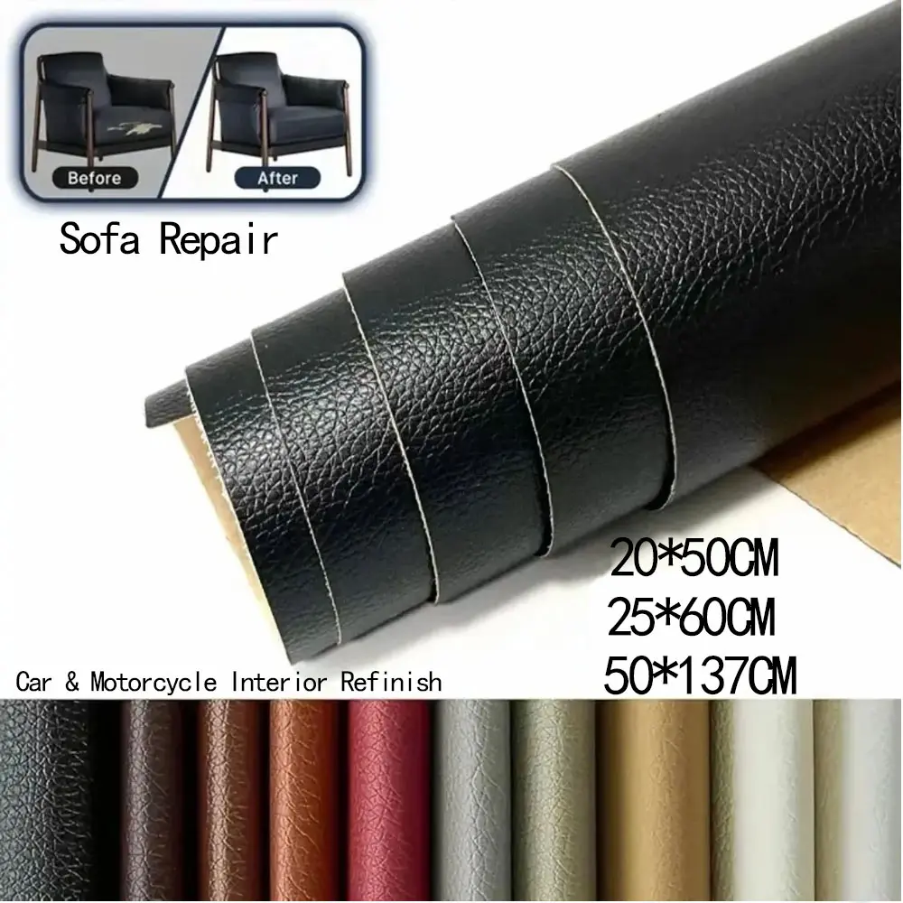 Waterproof Self Adhesive PVC Leather Repair Patch Multi Size Cuttable Leatherette Sticker Flexible Upholstery Fabric for Sofa Couch Car Seat Chair Motorcycle Interior Furniture Scratch Repair