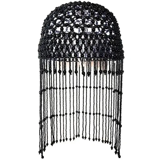 Handmade hollowed out headpiece performance pearl tassel hat