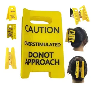 Personalized yellow logo with black text; safety awareness warning hair clip; warning of excessive stimulation logo; unique claw clip for employees’ fun hair clips; hair clip for a girlfriend; hair clip for a best friend (female).