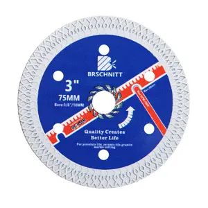 Super Thin Diamond Porcelain Saw Blade with X Teeth,BRSCHNITT 3 Inch (75mm) x Arbor 3/8 Inch (10mm) Angle Grinder Diamond Cutting Disc for Dry/Wet Cutting Porcelain Tile Ceramic Marble Granite