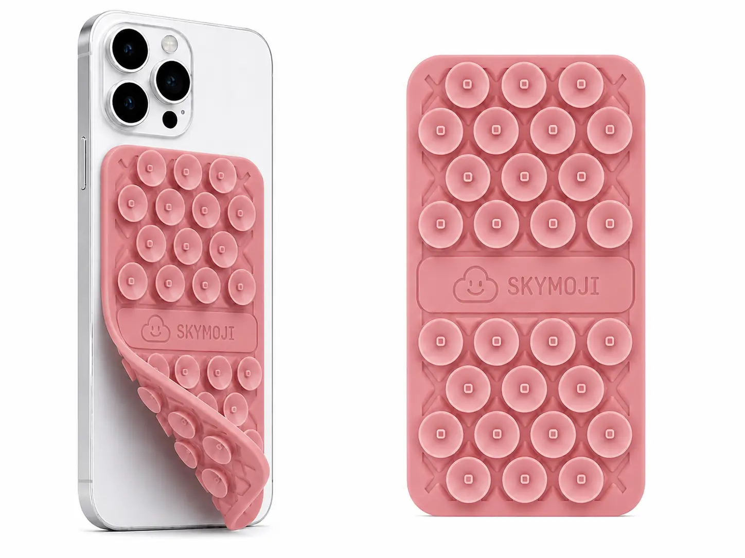 SKYMOJI  Double-Sided Silicone Suction Cup Phone Holder – Universal Reusable Mount for Mirrors, Glass, Tiles & Smooth Surfaces – Hands-Free Stand for iPhone & Android - Blush Pink
