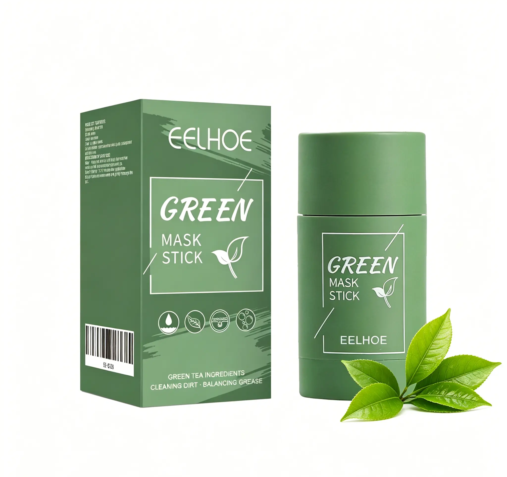 EELHOE Green Tea Clay Stick Facial Mask (40g) - Green Tea Extract, Deep Cleansing, Oily Skin Control, Gentle Exfoliation, Hydrating, Fresh, Blackhead Removal, Pore Refining, Even Tone & Texture, Mess-Free, Travel-Friendly, Unisex, Radiant Skin, Face Mask,