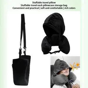 Fillable Travel Neck Hoodie Pillow Stuff With Clothes Traveling Pillow Pillowcase Storage Carry Portable Travel Bag Pillow