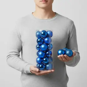 Christmas Blue Decorative Balls Gift Box Set 24 Pieces, Matte, Glitter, Shiny Christmas Tree Ornaments, Holiday Atmosphere Decoration