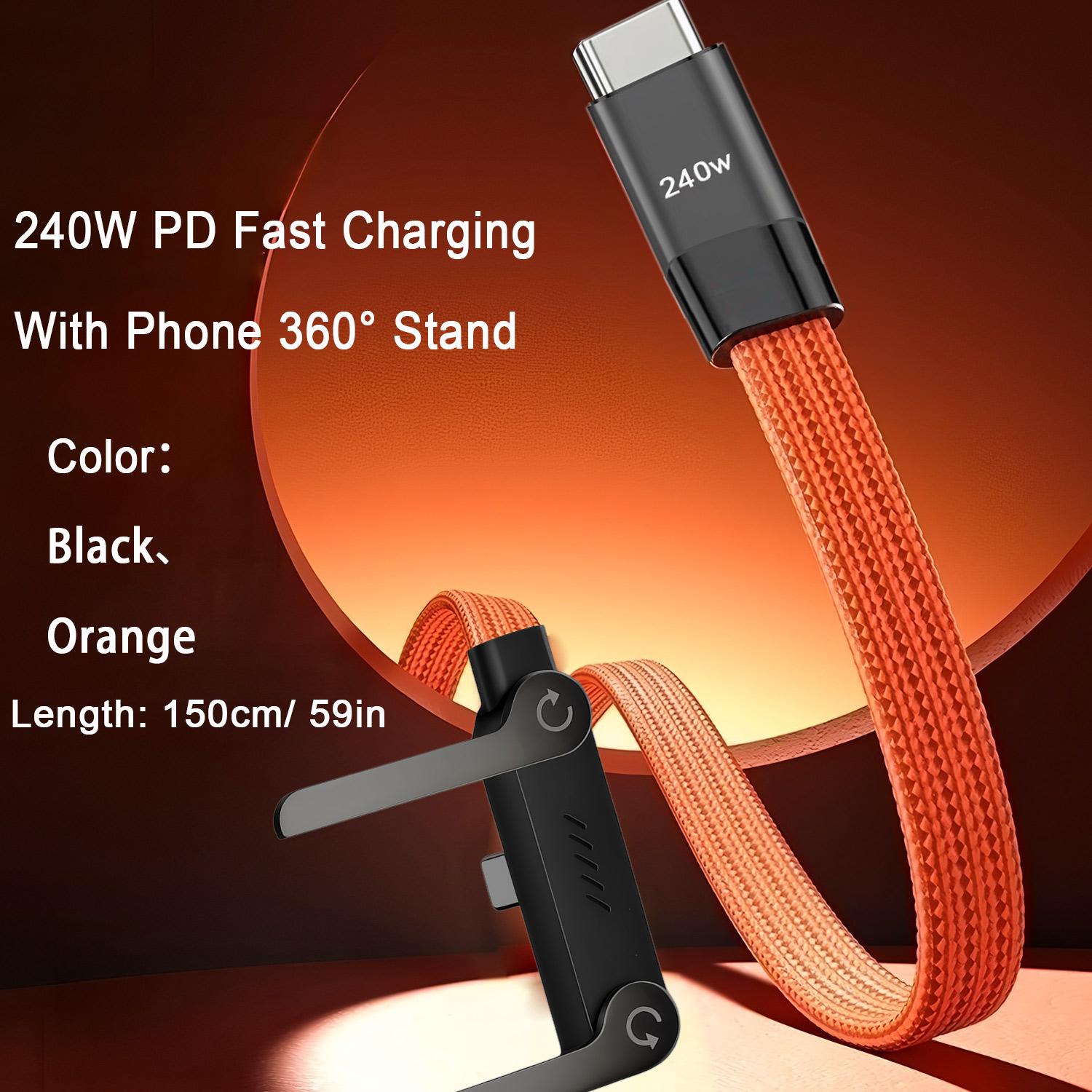 240W Super Fast Charging,Invisible Holder Charger Cable with Stand,Built-in Phone,Type C Braided Design for Gaming Office Travel Plug Cellphone