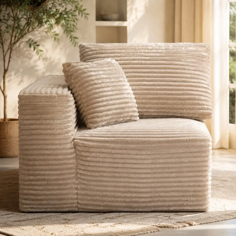 Littleox Camel Corduroy Modular Compression Sofa, Legless Floor-Hugging Armless Accent Chair for Living Room Bedroom