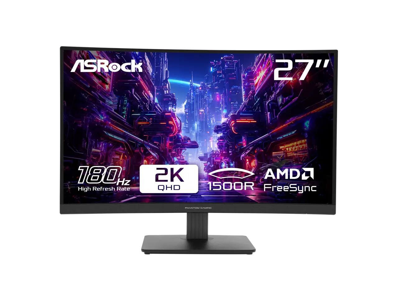 ASRock Phantom Gaming Monitor 27" 180 Hz VA QHD FreeSync (AMD Adaptive Sync) 95% DCI-P3 / 132% sRGB PG27QRT1B