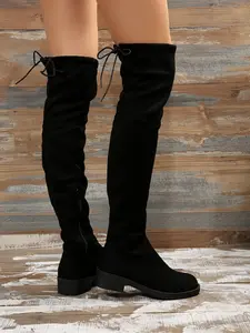 Trendy High Heel over Knee Boots for Women, Slimming Elastic Long Booties, Fashionable Wide Sole Stretch Boots, Stylish High Tube Shoes, Footwear, High Top Boots