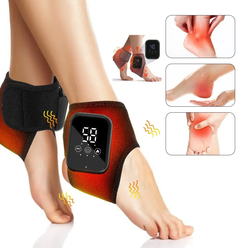 1/2 PCS Black/Grey electric foot heat therapy massager, portable heated vibrating ankle support, heated ankle brace, 3 heat settings + 3 vibration settings, timer and touchscreen functions, suitable for both left and right feet, Portable Pain Relief