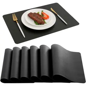 Placemats Set of 6, Black Waterproof Faux Leather Heat Resistant Mats For Kitchen,Dining Room Table Decorations, Wipeable Table Place Mats For Indoor & Outdoor Use