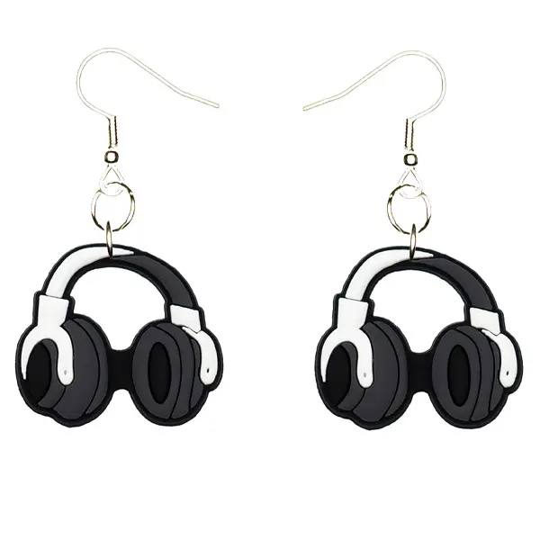 Headphones Earrings Hypoallergenic Silver Plated Fishhooks Yazzle Dazzle Music Musical Note Notes Vinyl Record Headphones Piano Guitar Drums Bass