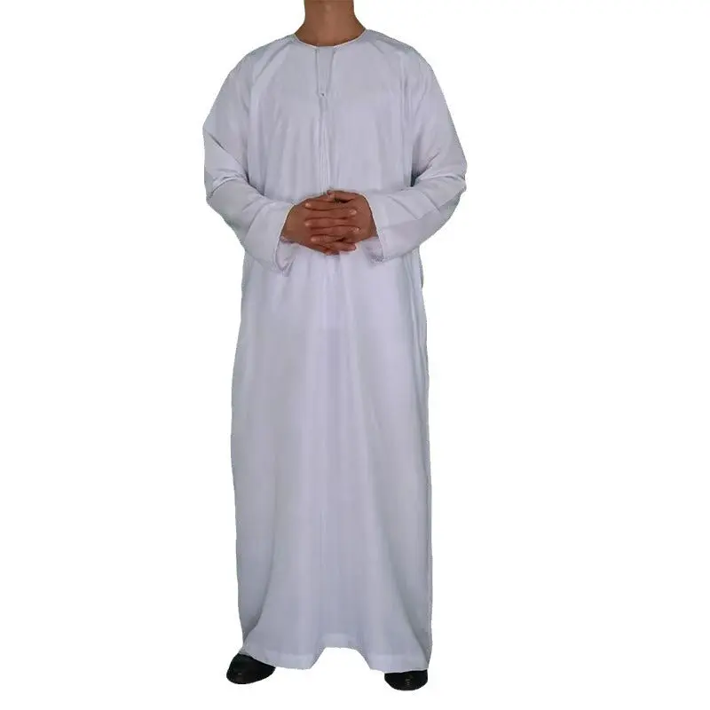 Men's Moroccan Style Arabian Thobe in Jacquard Microfiber - Lightweight Full-Length Long Sleeve Islamic Robe for Casual & Eid Celebrations, Prayer, Loose, Islamic And Cultural Occasions, Mosque Attendance, Traditional, Wedding