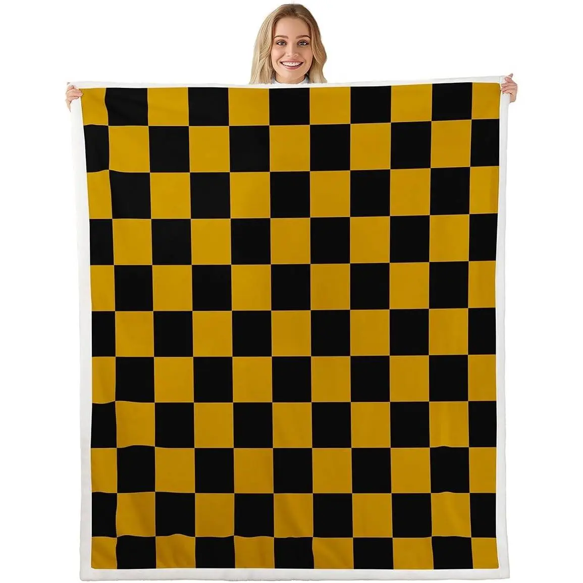 Checkered Throw Blankets Teen Women Men Yellow Black Plaid Soft Cozy Fleece Blankets Kids Boys Girls Cute Retro Neutral Checkerboard Geometric Vintage Aesthetic Room Decor