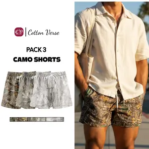 Pack 3 Camo Slimfit Hunting Shorts with 5 inch Inseam Realistic Camouflage Athletic Shorts, Breathable and Workout-Inspired Design daily wear Mesh Outdoor