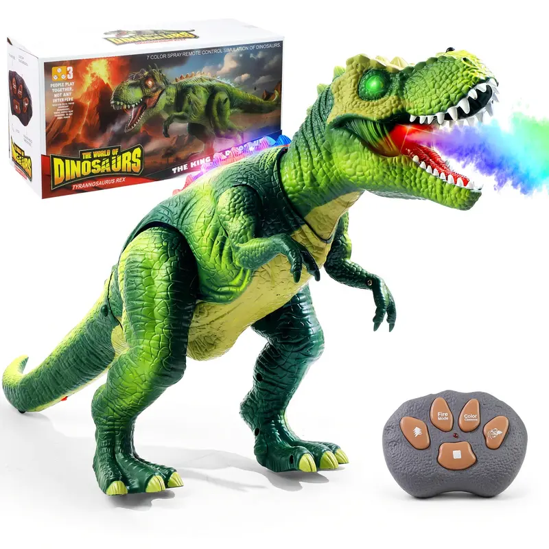 Remote Control Dinosaur Toy for Kids, Walking T-Rex with Water Mist Spray, LED Lights and Roaring Sounds, Interactive RC Dinosaur for Prehistoric Pretend Play
