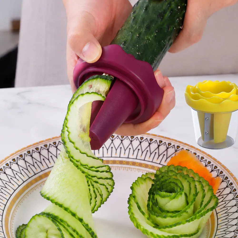 Rose Shape Vegetable Fruit Curler, Kitchen Garnish Flower Cutter Slicer for Cucumber Carrot Radish Plating Decor