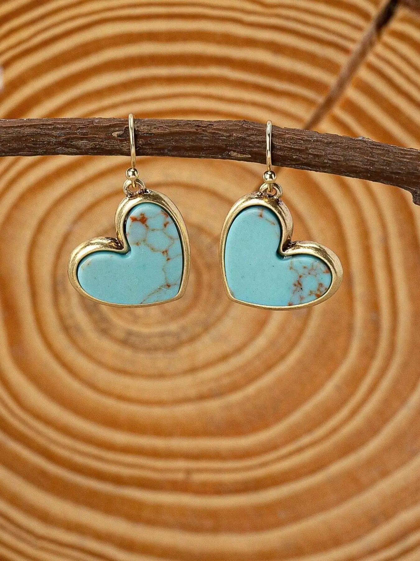 Mother's Day Gift 1 Pair Vintage Boho Versatile Durable Natural Turquoise Heart-Shaped Earrings Jewelry, Ideal Gift for Valentine's Day & Mother's Day, Alloy Chain Material, Heart Shape Design