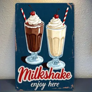 1pc 12x8 Inch Aluminum Plate Decorative Painting Milkshake Sweet Moments Theme Ideal Gift For Dessert Lovers Perfect Decoration For Restaurants Cafes Home Kitchens Bars Dessert Shops Room Decor Wall Decor House Decor Living Room Decor
