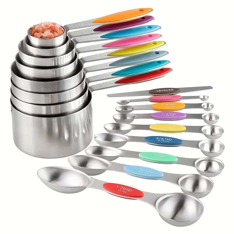 8/17 Piece Set Colored Measuring Cups & Stainless Steel Spoons for Dry Wet Ingredients Baking Tools Kitchen Gadgets Accessories