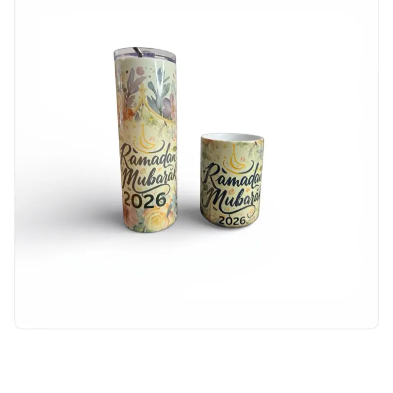 15oz Ramadan Mubarak 2026 Personalized Sublimation Coffee Mug and tumbler with Elegant Floral Design, a perfect gift for Ramadan.